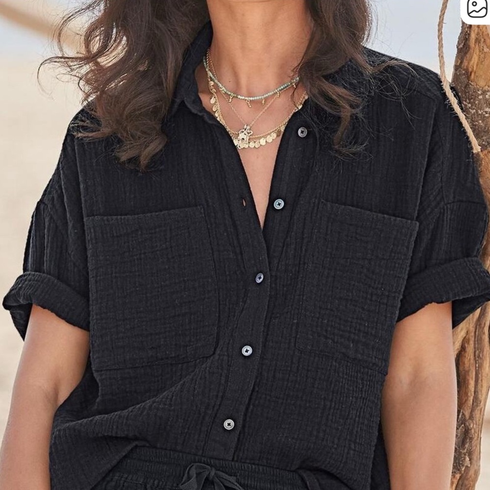 Sundance Mara Gauze Camp Shirt Black Size Small